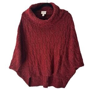 St. John’s Bay Burgundy Cable Knit Turtleneck Shawl Sweater Women’s Size Small